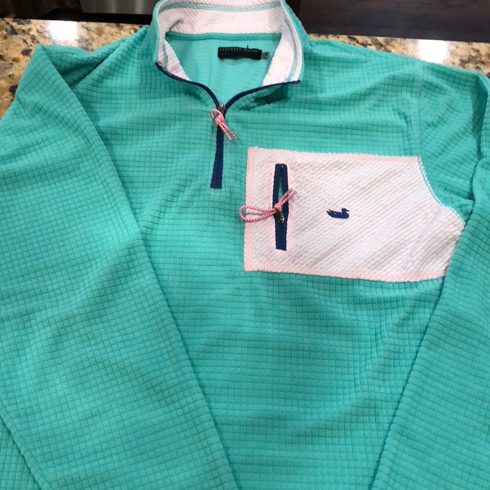 Southern Marsh fleece green tunic w pink detail